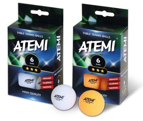 Мячи для настольного тенниса Atemi 3* 6шт., оранжевые