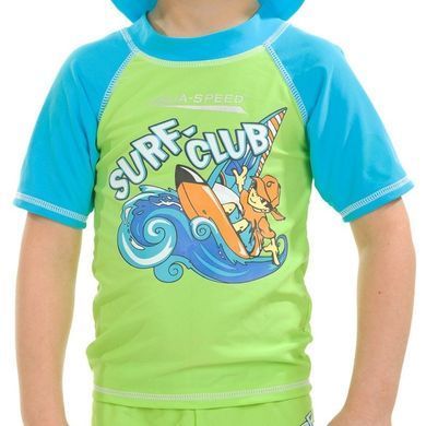 Топ солнцезащитный для парней Aqua Speed ​​SURF-CLUB T-SHIRT 2032 зеленый, голубой Дет 128см