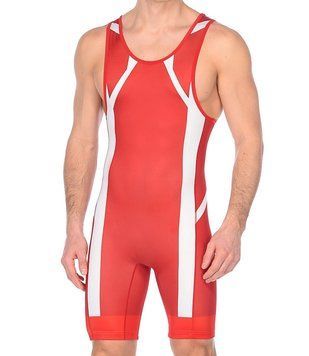 Трико борцовское Asics Wrestling Singlet красный, белый чел XS