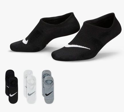 Шкарпетки Nike U NK EVERYDAY PLUS LTWT FOOTIE 3PPK чорний, білий, сірий Жін 34-38