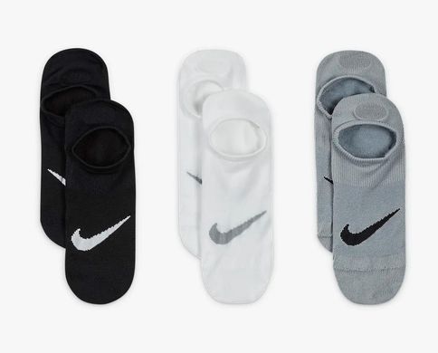 Шкарпетки Nike U NK EVERYDAY PLUS LTWT FOOTIE 3PPK чорний, білий, сірий Жін 34-38