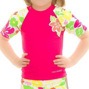 Топ сонцезахисний для дівчат Aqua SpeedT-SHIRT FLOWER 2123 рожевий, мультиколор Діт 122см