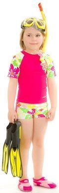 Топ солнцезащитный для девушек Aqua SpeedT-SHIRT FLOWER 2121 розовый, мультиколор Дит 110см
